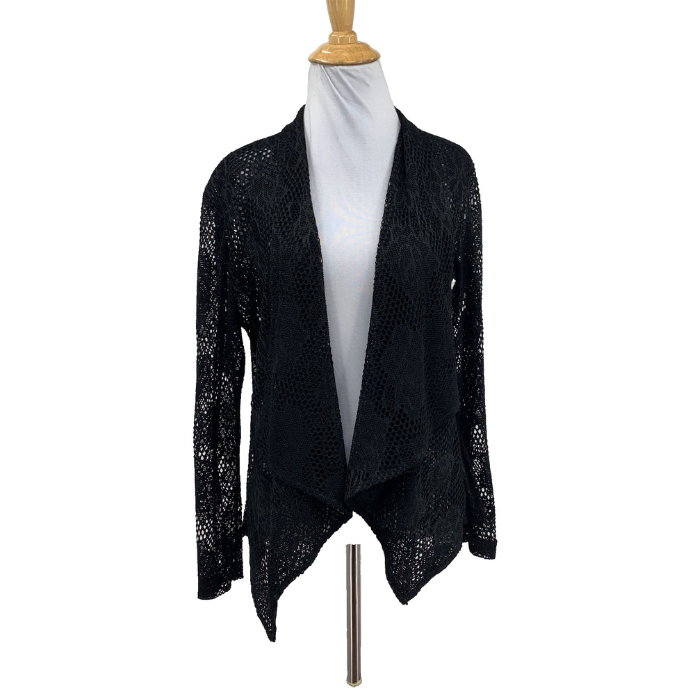 Alberto Makali Cardigan Womens Medium Black Floral Lace Knit Open Front Sweater